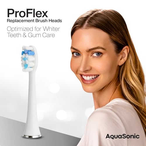 AquaSonic Proflex Replacement Brush Heads | ADA Accepted | for Whiter Teeth & Gum Care | Compatible with Many AquaSonic Toothbrush Handles (3 Pack White) - Image 2