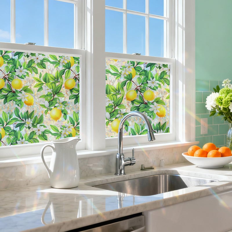 SOMWISE Window Privacy Film Home Room Bathroom Spring Decor Car Decorations One Way Privacy Window Clings Decals Tint Door Cover Rainbow Renter Friendly Stickers Static Cling Stained Glass Windows - Image 5
