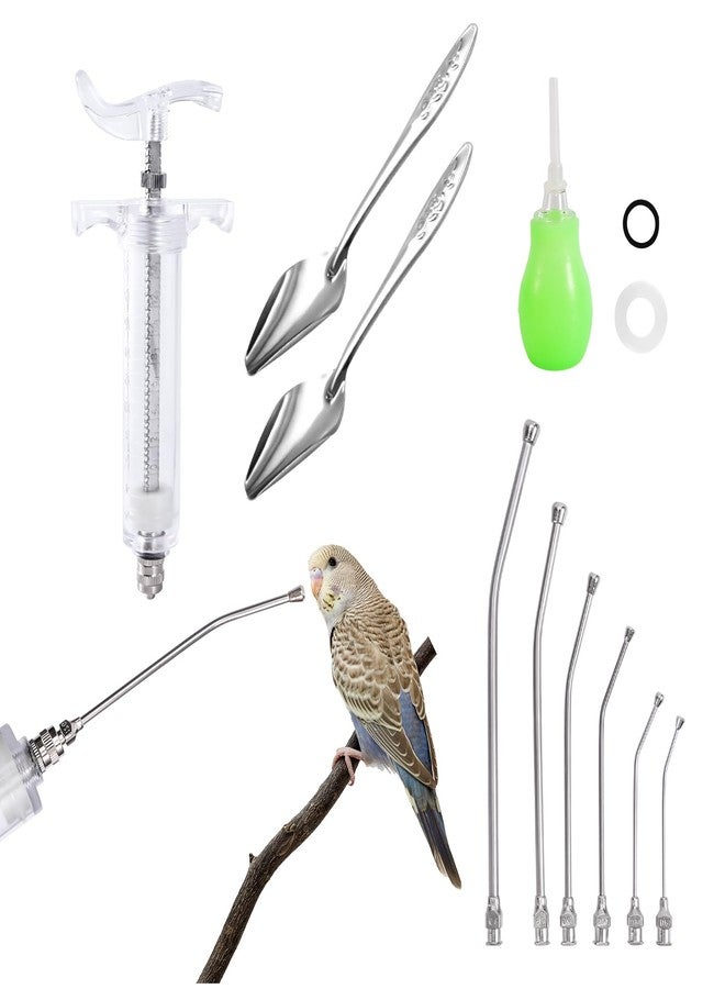 FULAIERGD 20ML Baby Bird Feeding Syringe Set Pet Syringe with 6 Pcs Curved Gavage Feeding Tubes and Bird Drinker Stainless Steel Metal Feeding Spoon for Baby Birds Parrot Small Pet - Image 1