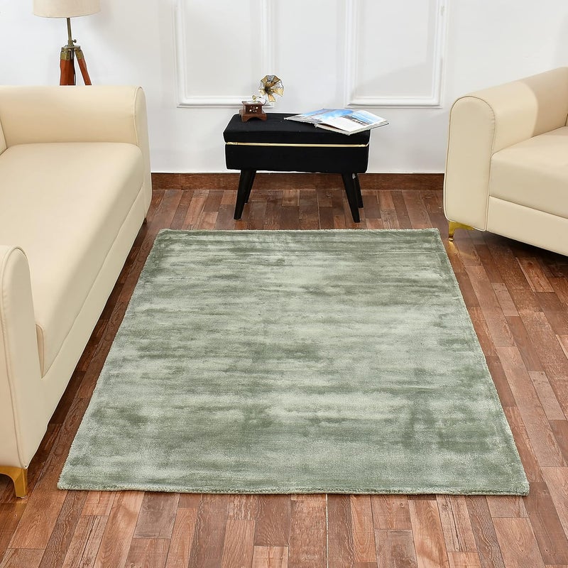 TIB The Intellect Bazaar Handmade Woolen Carpets Super Soft Viscose Silk Export quality Carpet for Living Room 4x6 Feet Bedroom and Hall Sea Green - Image 1