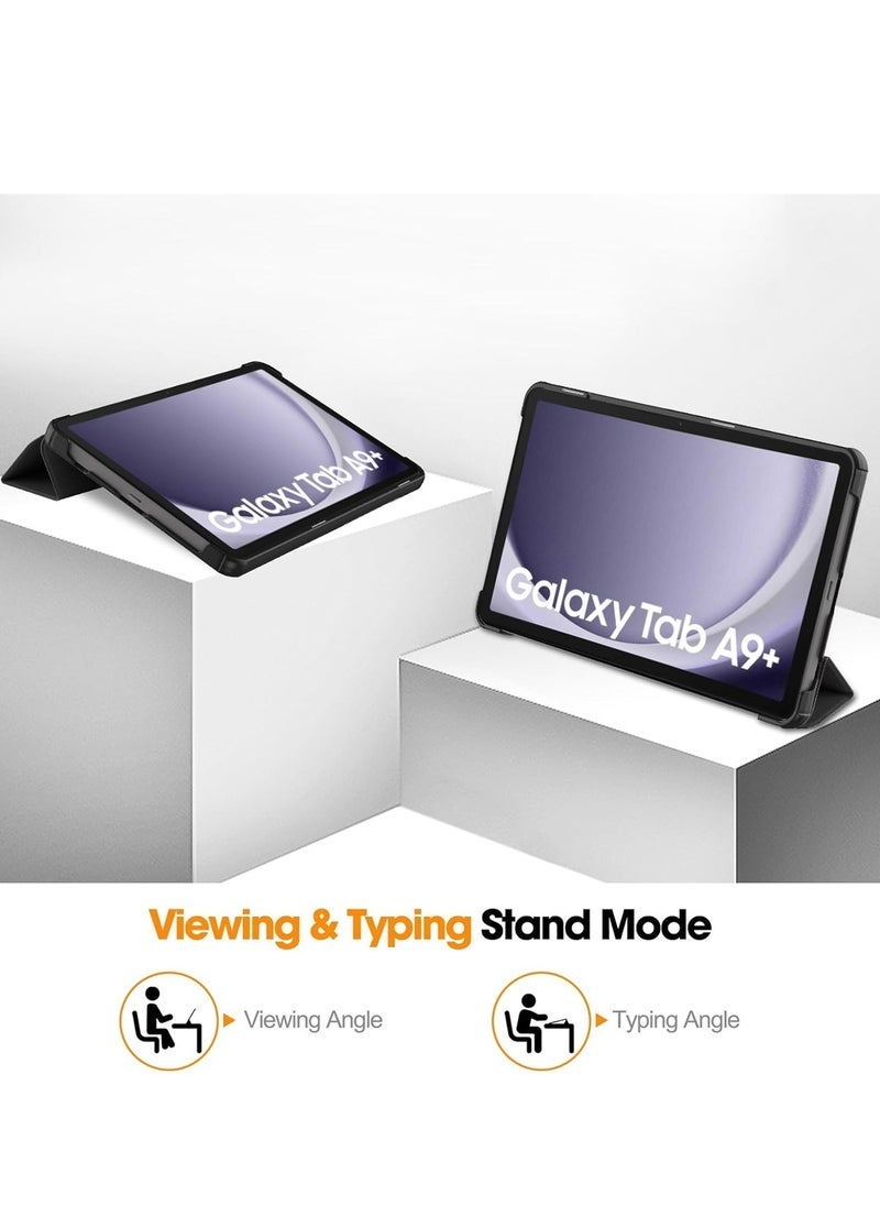 MUNTAQI Samsung Galaxy Tab A9 Plus 5G 2023 (X216/X215/X210) 11.0 Inch Case – Smart Flip Leather Texture Protective Cover with Auto Sleep/Wake Function and Built-in Pen Holder – Black - Image 2