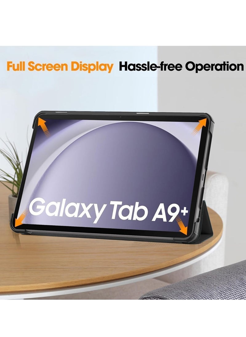 MUNTAQI Samsung Galaxy Tab A9 Plus 5G 2023 (X216/X215/X210) 11.0 Inch Case – Smart Flip Leather Texture Protective Cover with Auto Sleep/Wake Function and Built-in Pen Holder – Black - Image 3