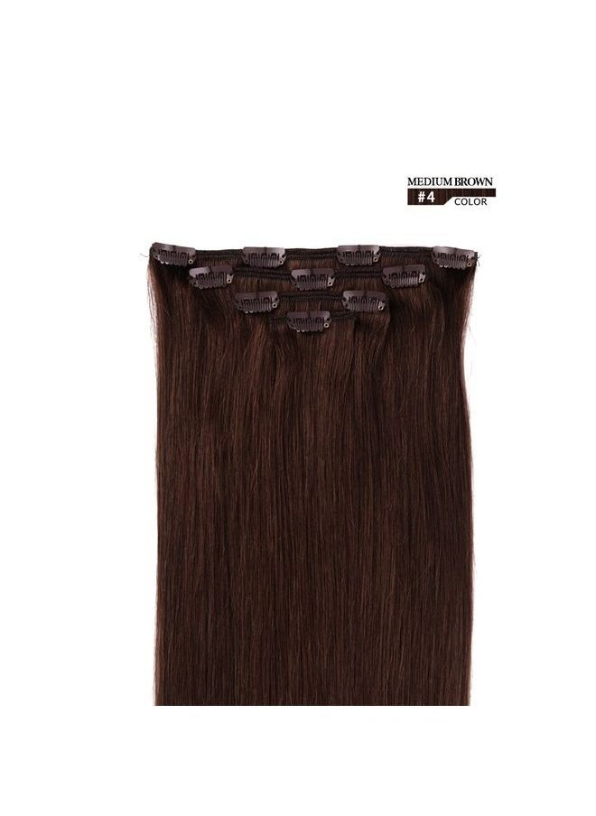 Winsky - 20" Clip in Hair Extensions Real Human Hair for Women - Silky Straight Remy Hairpieces Clip on 75grams 4pieces Medium Brown #4 Color - Image 1