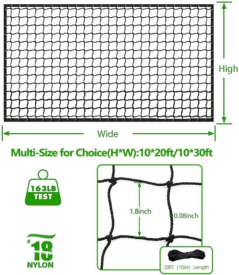 Wiseek Baseball Softball Backstop Nets, Heavy Duty Sports Netting Barrier #18 Baseball Netting 10'x10'/10'x20'/15'x15'… - Image 2