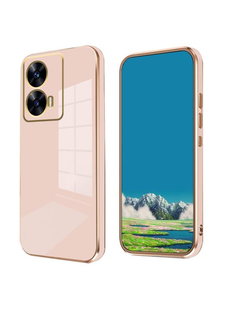 جراب متوافق مع هاتف MOTO G85 5G، قشرة ناعمة مطلية بالكروم الذهبي، وردي جراب MOTO G85 5G رقيق وناعم مقاوم للصدمات بالكامل - وردي