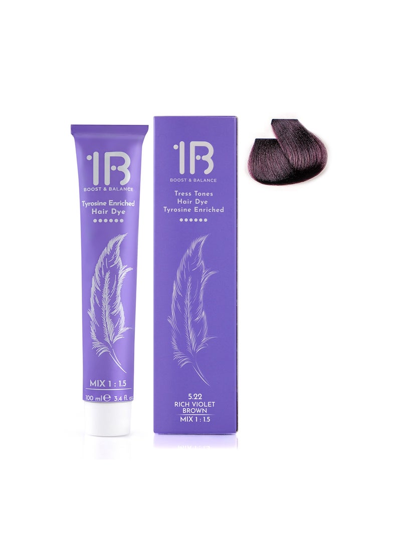 1B Hair Color Cream #5.22 Rich Violet Brown – Permanent Cool-Toned Brown Hair Dye with Tress Tones Tyrosine Complex | 100ml | Intense Violet Pigment | Long-Lasting Reflective Color for Medium Brown Hair - Image 2