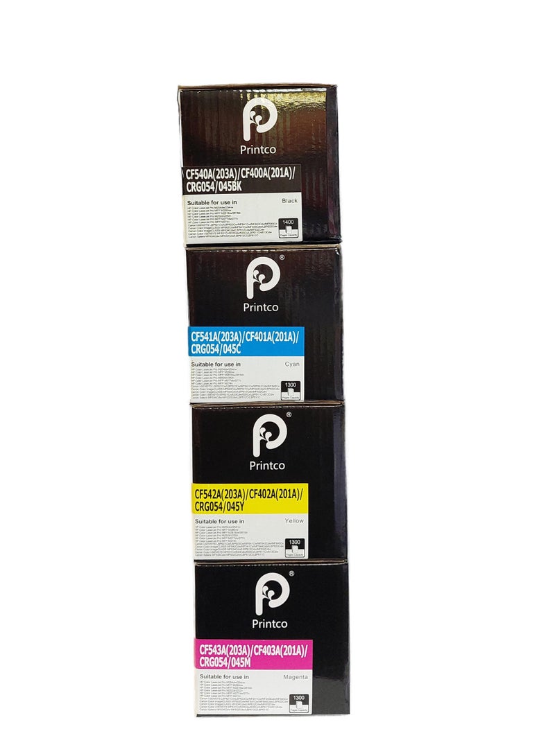 برينتكو مجموعة حبر 203A كاملة للألوان Laserjet CF540 CF541 CF542 CF543 Pro MFP M281fdw -MFP M280nw -MFP M281fdn -MFP M281cdw أسود، سماوي، أصفر، أرجواني. - Image 2