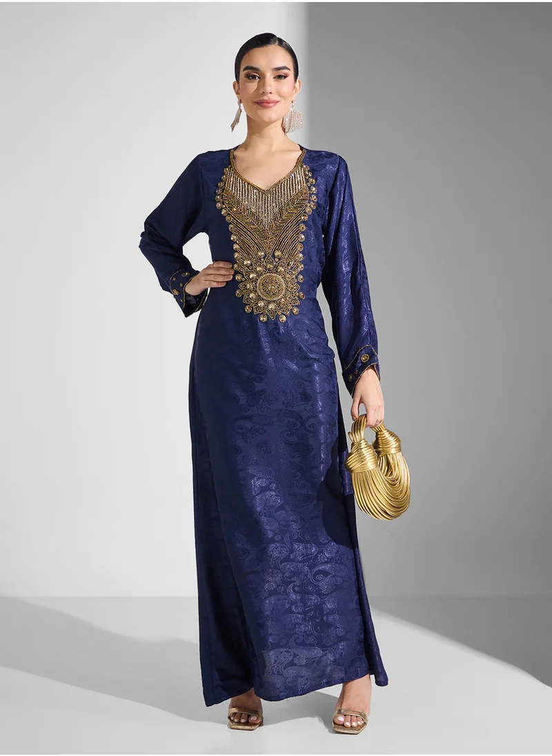 ARABIAN CLOSET Embellished Belted Jalabiya