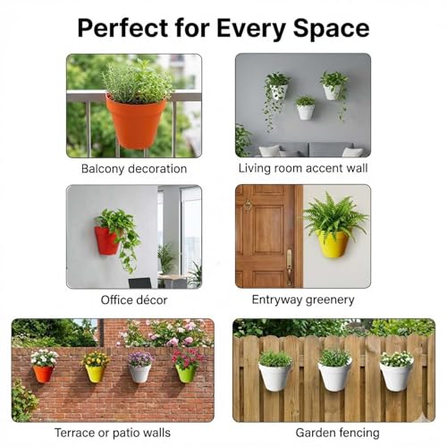 Go Hooked Wall Mounted Flower Pots for Home Décor Pack of 8 | Plastic Wall Planters for Indoor Outdoor | Vertical Garden Pot Set for Balcony, Living Room, Patio & Fence Decoration - Image 2