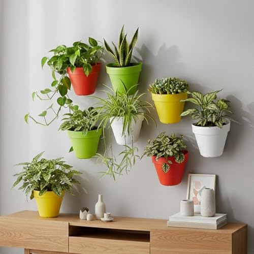 Go Hooked Wall Mounted Flower Pots for Home Décor Pack of 8 | Plastic Wall Planters for Indoor Outdoor | Vertical Garden Pot Set for Balcony, Living Room, Patio & Fence Decoration - Image 1