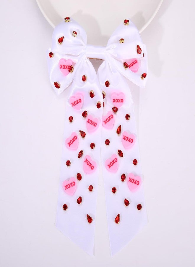 Boderier Valentines Day Hair Bows for Women Girls Conversation Candy Heart Hair Bow Clips Jeweled XOXO Hair Bows Valentines Day Gifts for Her White XOXO Heart - Image 2