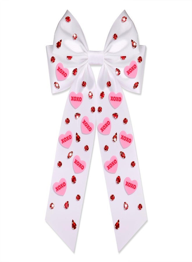 Boderier Valentines Day Hair Bows for Women Girls Conversation Candy Heart Hair Bow Clips Jeweled XOXO Hair Bows Valentines Day Gifts for Her White XOXO Heart - Image 1