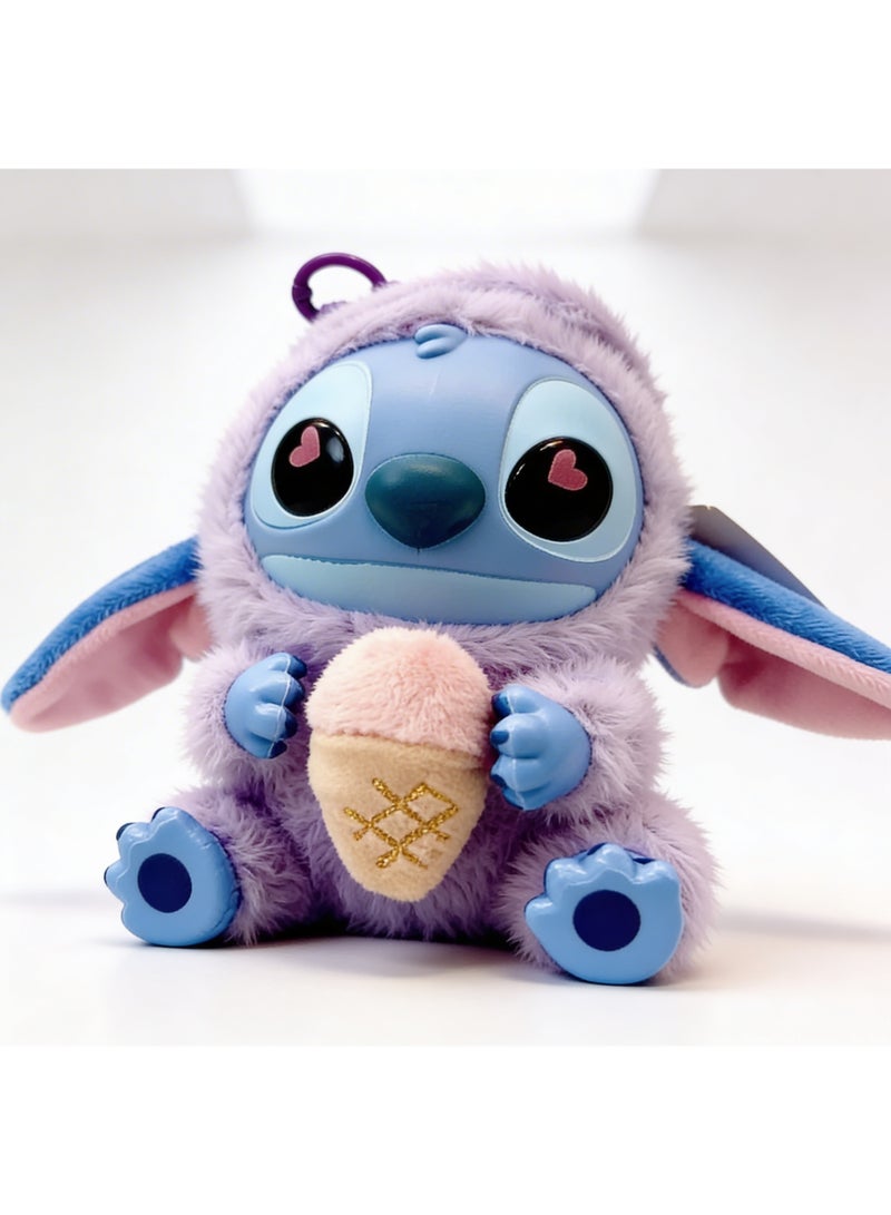 Stitch Plush Toy Keychain – Purple Hoodie Stitch Holding Ice Cream | "Eat Before Sleep" Soft Kawaii Stuffed Animal Bag Charm | Disney Lilo & Stitch Style Mini Plush Keyring | Collectible Gift for Girls, Kids & Teens | Birthday, Eid, Christmas & Valentine Gift