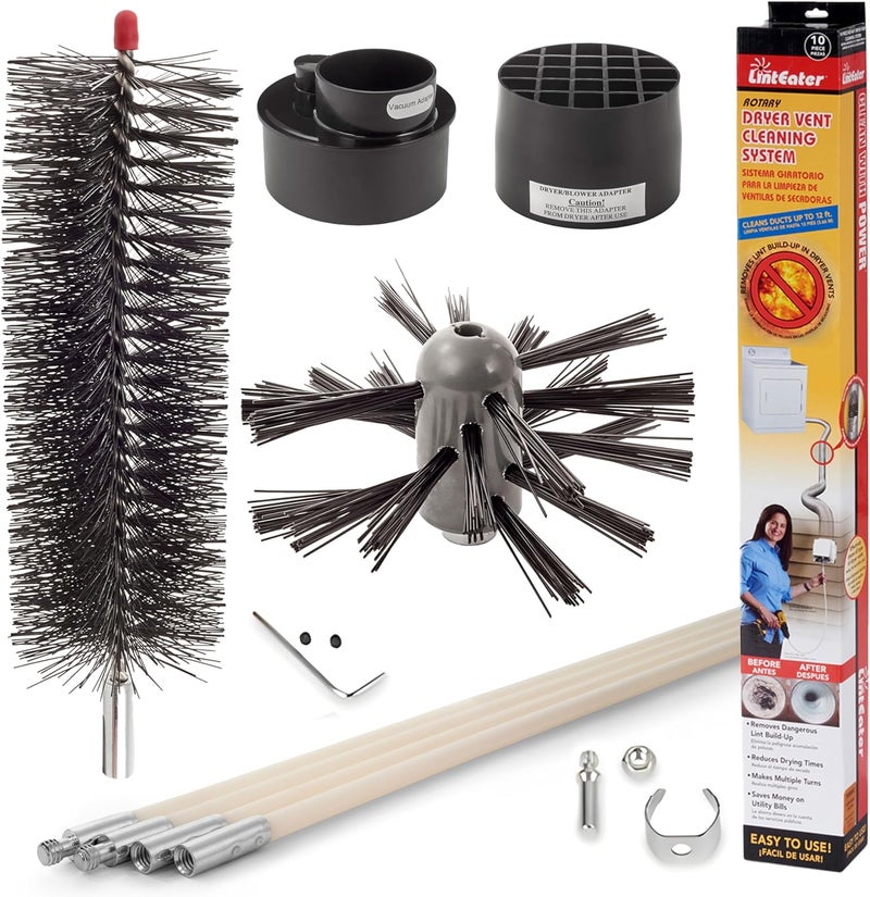Gardus Dryer Vent Duct Cleaning Kit - RLE202 LintEater Rotary Dryer Vent Cleaner Kit, Removes Lint, Dryer Vent Cleaning System Extends Up to 12’ with 4 Flexible 3' Rods, Air Duct Cleaning Tools - Image 1
