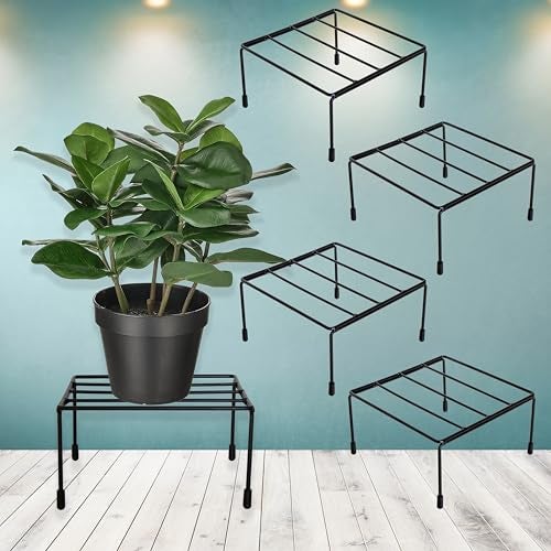 D&V ENGINEERING - Creative in innovation Metal Square Plant Stand Flower Pot Stand, Size: Width-21cm, Height-11.5cm (Pack of -4) Black - Image 1