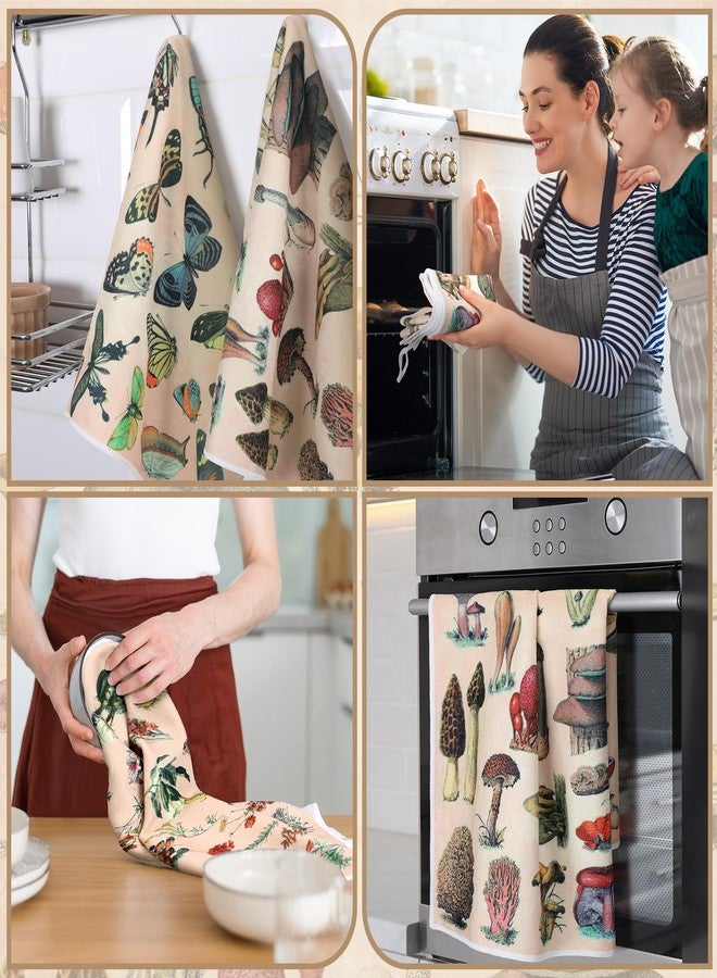 Kajaia 4 Pcs Mushroom Kitchen Towels Vintage Cottage Core Decor Hand Towels Butterfly Plant Wildflower Tea Absorbent Dishcloth Witch Fairy Decoration for Home Bathroom Housewarming Gift Spring Holiday - Image 5