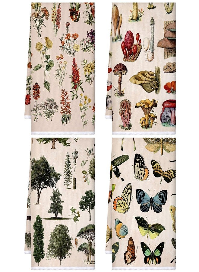 Kajaia 4 Pcs Mushroom Kitchen Towels Vintage Cottage Core Decor Hand Towels Butterfly Plant Wildflower Tea Absorbent Dishcloth Witch Fairy Decoration for Home Bathroom Housewarming Gift Spring Holiday - Image 1