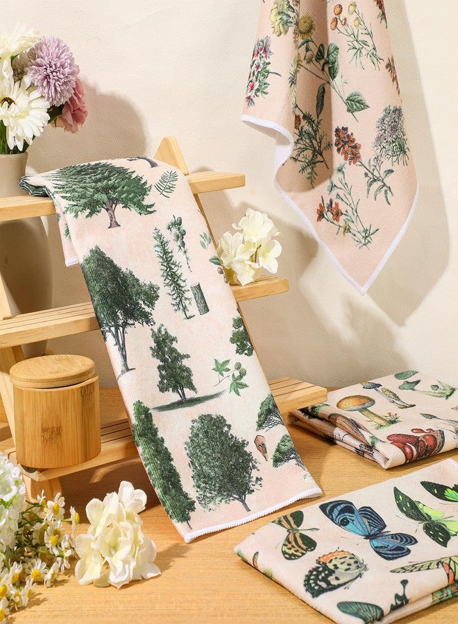 Kajaia 4 Pcs Mushroom Kitchen Towels Vintage Cottage Core Decor Hand Towels Butterfly Plant Wildflower Tea Absorbent Dishcloth Witch Fairy Decoration for Home Bathroom Housewarming Gift Spring Holiday - Image 3