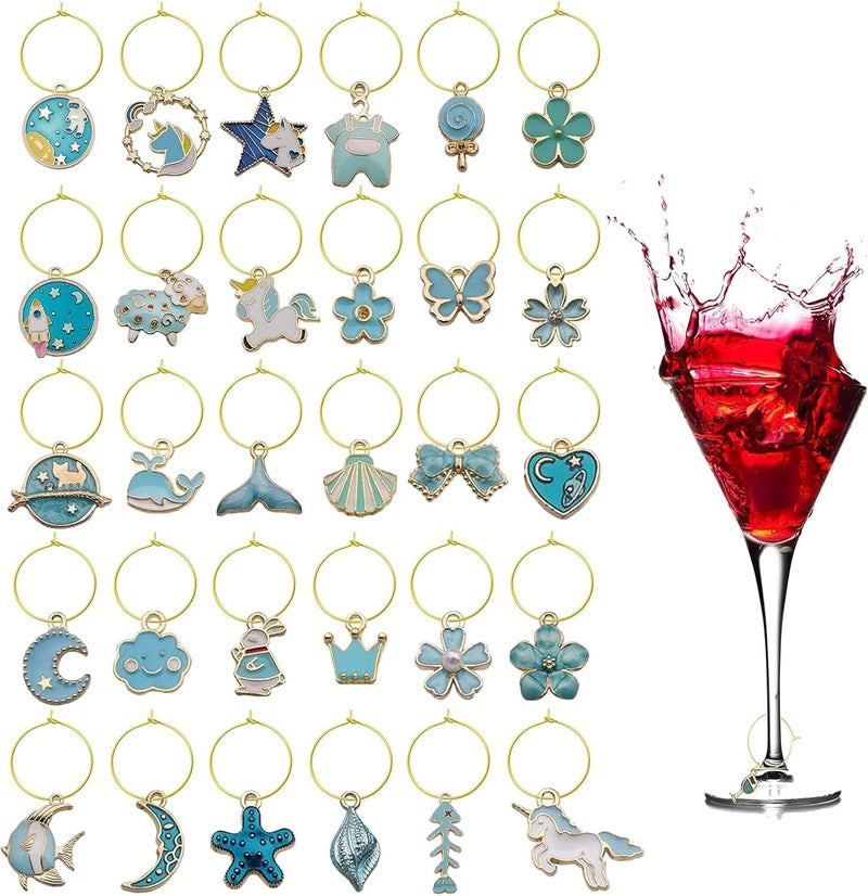 VICDUEKG Wine Glass Charm Pendants, Glass Identification, Drink Markers, Glass Marker, Beach Theme, Drink Marker Party Decoration for Parties, Wine Glass, Wine, Cocktail, Champagne, 31 Pieces, Glass - Image 1