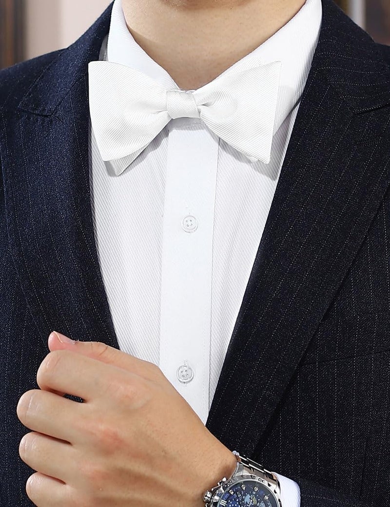 pensee Mens Solid Bowtie Woven Self Tie Bow Ties Tuxedo & Wedding Bowties - Image 2