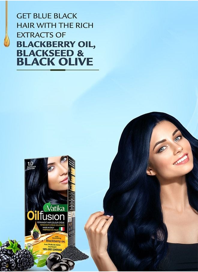 Vatika Naturals - Coloring Kit - Blue Black With Blackberry Oil| 100% Grey Coverage| Permanent Hair Dye With Quick Applicator - 180 ml - Image 1