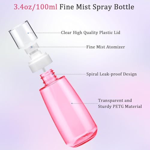 Cosywell Fine Mist Spray Bottle 3.4oz/ 100ml Empty Cosmetic Refillable Travel Containers Plastic Hair Spray Bottle Sprayer for Perfume Skincare Makeup Lotion (3color) - Image 5