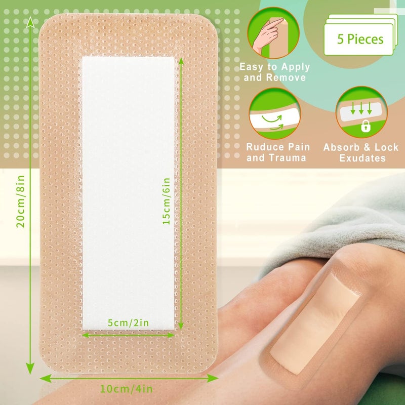 NEUHEILS Silicone Foam Dressing with Gentle Border for Postop Surgical Wounds 4x8 Absorbent Pad 2x6 Pack of 5 Silicone Wound Bandages for Cuts Abrasions Bed Sore Pressure Ulcer - Image 2