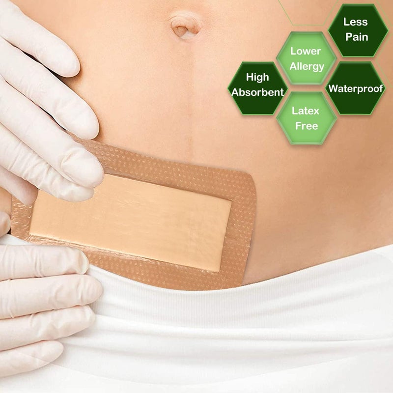 NEUHEILS Silicone Foam Dressing with Gentle Border for Postop Surgical Wounds 4x8 Absorbent Pad 2x6 Pack of 5 Silicone Wound Bandages for Cuts Abrasions Bed Sore Pressure Ulcer - Image 3