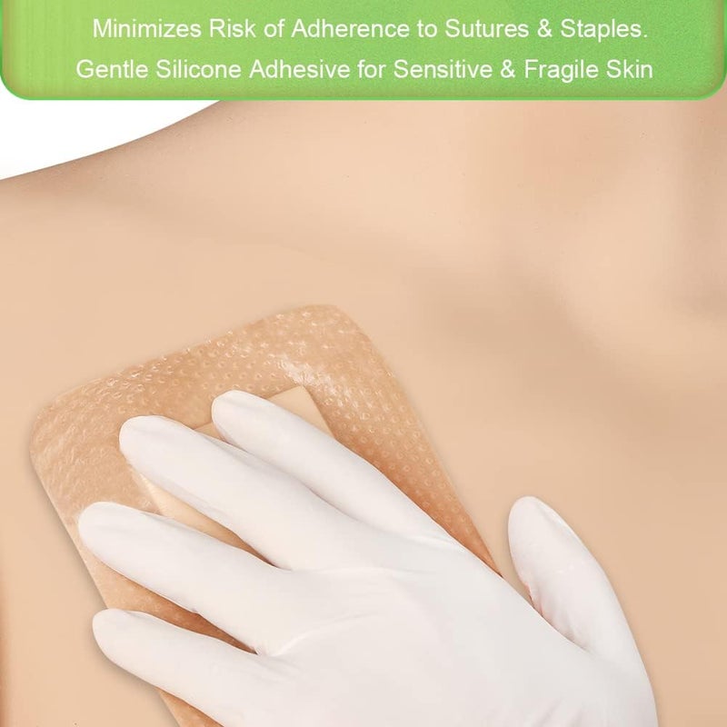 NEUHEILS Silicone Foam Dressing with Gentle Border for Postop Surgical Wounds 4x8 Absorbent Pad 2x6 Pack of 5 Silicone Wound Bandages for Cuts Abrasions Bed Sore Pressure Ulcer - Image 5
