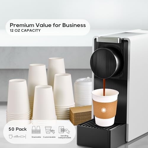 JOLLY PARTY [50 Pack] 12 oz Paper Coffee Cups, Disposable Paper Coffee Cup with Lids, Sleeves, and Stirrers, Hot/Cold Beverage Drinking Cup for Water, Juice or Tea, Suitable for Home, Shops and Cafes - Image 4