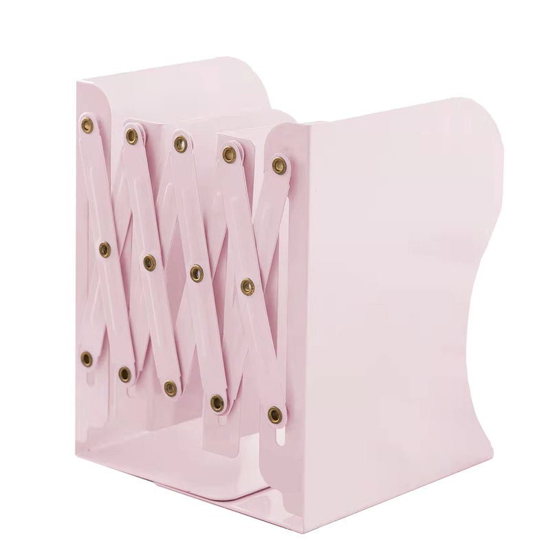 Zyners Adjustable Metal Bookends Heavy Duty for Shelves 2 Dividers AntiSlip Design Expandable Book Ends for Desk OfficeMorandi Pink 19 inches Max