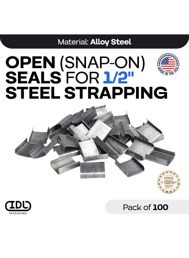 IDL Packaging Open (Snap-On) Seals for 1/2" Strap Width Steel Strapping (Pack of 100) – Superior Holding Power – Sturdy Metal Clips for Securing Heavy Packaging and Pallet Banding - Image 2