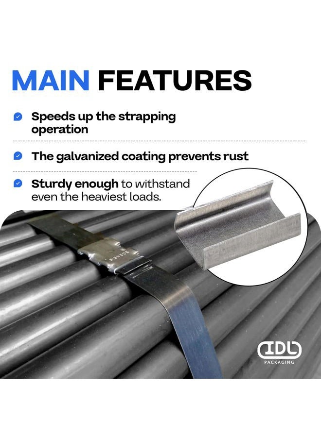 IDL Packaging Open (Snap-On) Seals for 1/2" Strap Width Steel Strapping (Pack of 100) – Superior Holding Power – Sturdy Metal Clips for Securing Heavy Packaging and Pallet Banding - Image 4