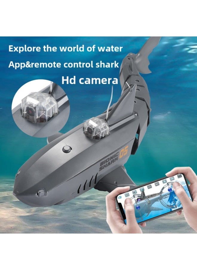 Submarine Remote Control Shark Simulation Fish 2.4G Children Electric Remote Control Shark Submarine Boys' Endurance Toy-Color:Gray Wifi Camera  - Image 1