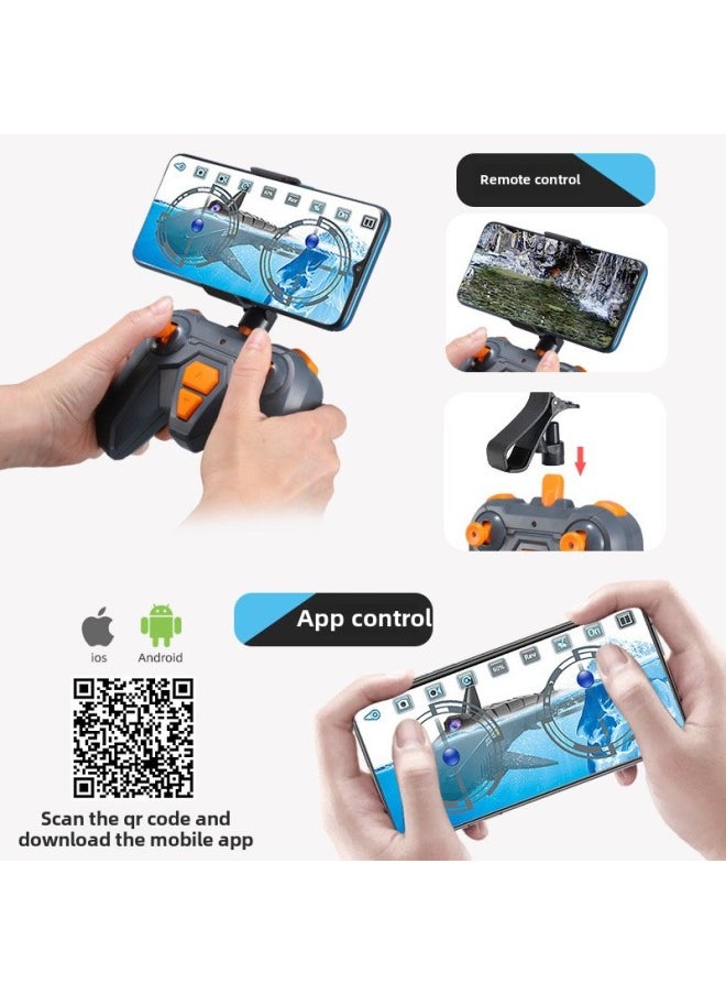 Submarine Remote Control Shark Simulation Fish 2.4G Children Electric Remote Control Shark Submarine Boys' Endurance Toy-Color:Gray Wifi Camera  - Image 2