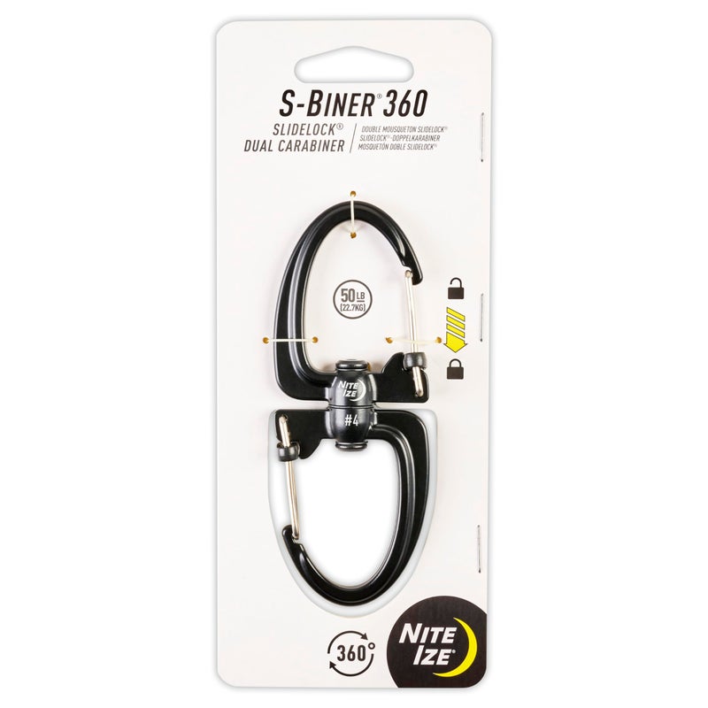 Nite Ize SBiner 360 SlideLock Dual Carabiner Swivel Carabiner for Keys and Gear 50 lbs Size 4