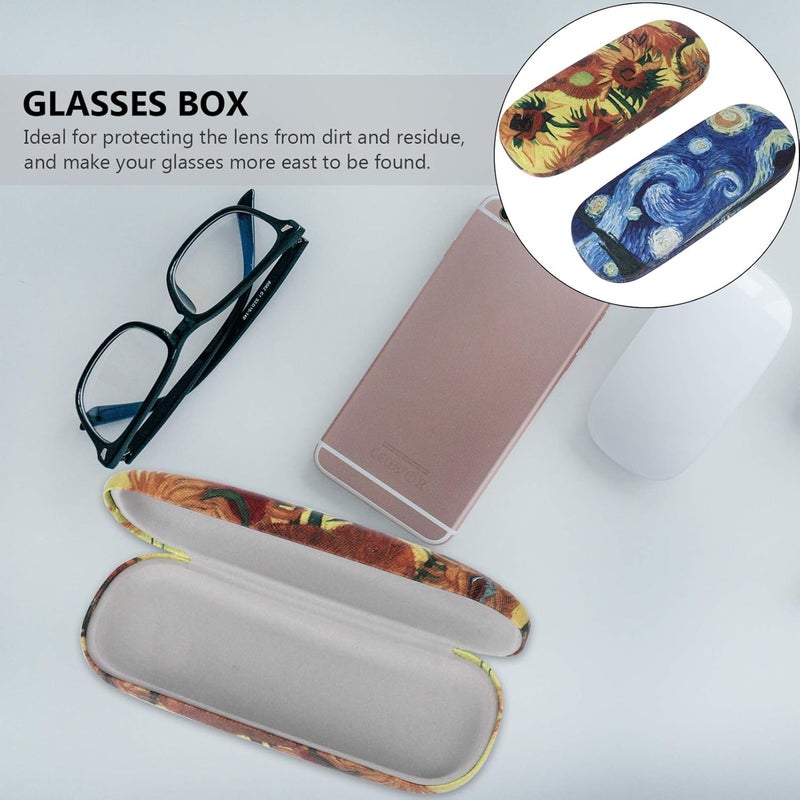 klarako Set of 2 Hard Sunglasses Case Leather Glasses Case Glasses Holder Box for Women Men Students Van Gogh - Image 3