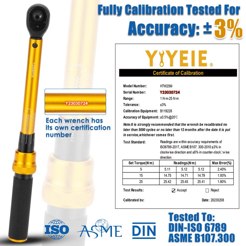 YIYEIE 1/4 Inch Drive Bike Torque Wrench, 1-25 Nm (10-222.5 in.lb), 27 PCS Click Bicycle Torque Wrench with Bit Sockets, 0.1 Nm Micro, 72-Tooth Ratchet, 3/8 Adapter, for MTB, E-Bike, Motorcycle - Image 5