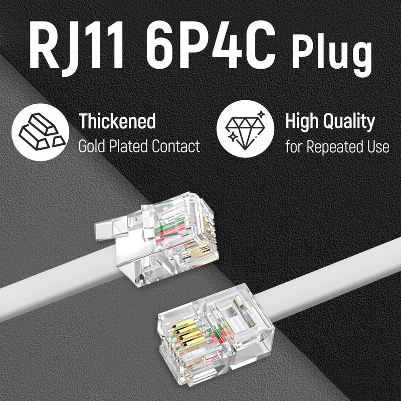 Uvital سلك هاتف بطول 25 قدم، كابل هاتف RJ11، سلك هاتف أرضي مع موصل هاتف و 20 مشبك كابل، لجهاز مودم، آلة فاكس - أبيض - Image 2