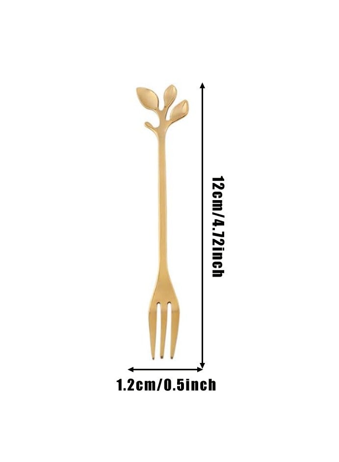 10-Piece Gold Mini Leaf Dessert Forks Set - 4.7 Elegant Stainless Steel Fruit, Appetizer, Cake  Salad Forks - Image 2