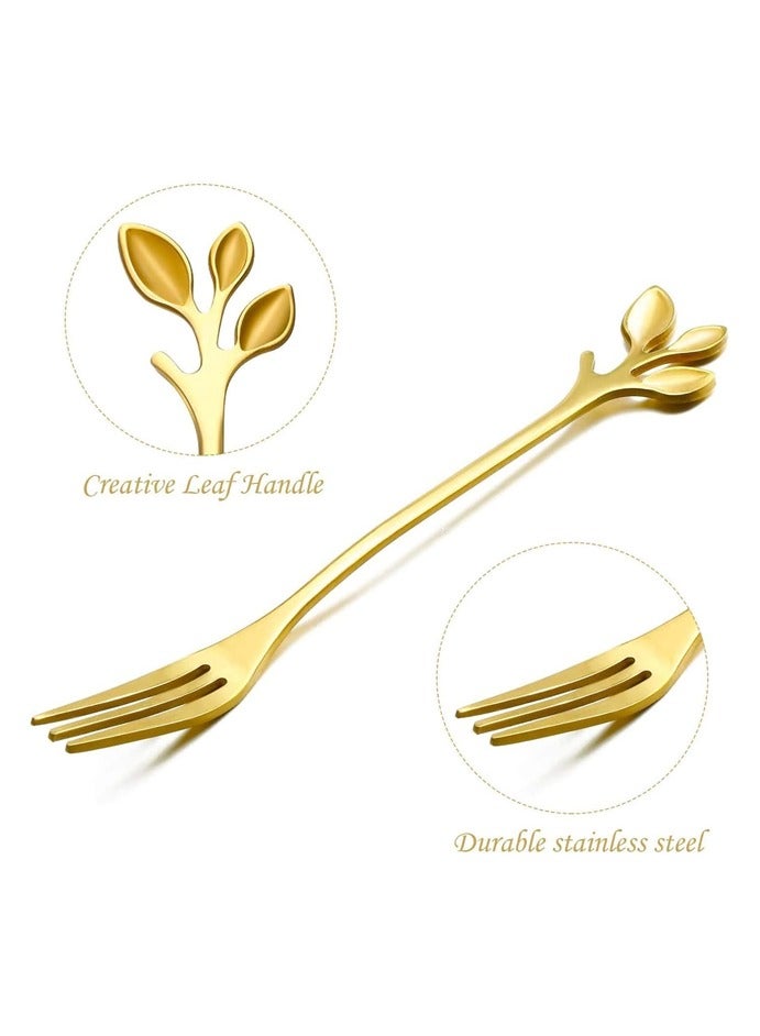 10-Piece Gold Mini Leaf Dessert Forks Set - 4.7 Elegant Stainless Steel Fruit, Appetizer, Cake  Salad Forks - Image 3