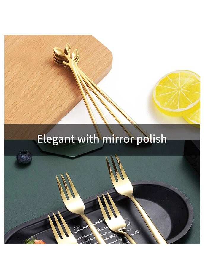 10-Piece Gold Mini Leaf Dessert Forks Set - 4.7 Elegant Stainless Steel Fruit, Appetizer, Cake  Salad Forks - Image 4