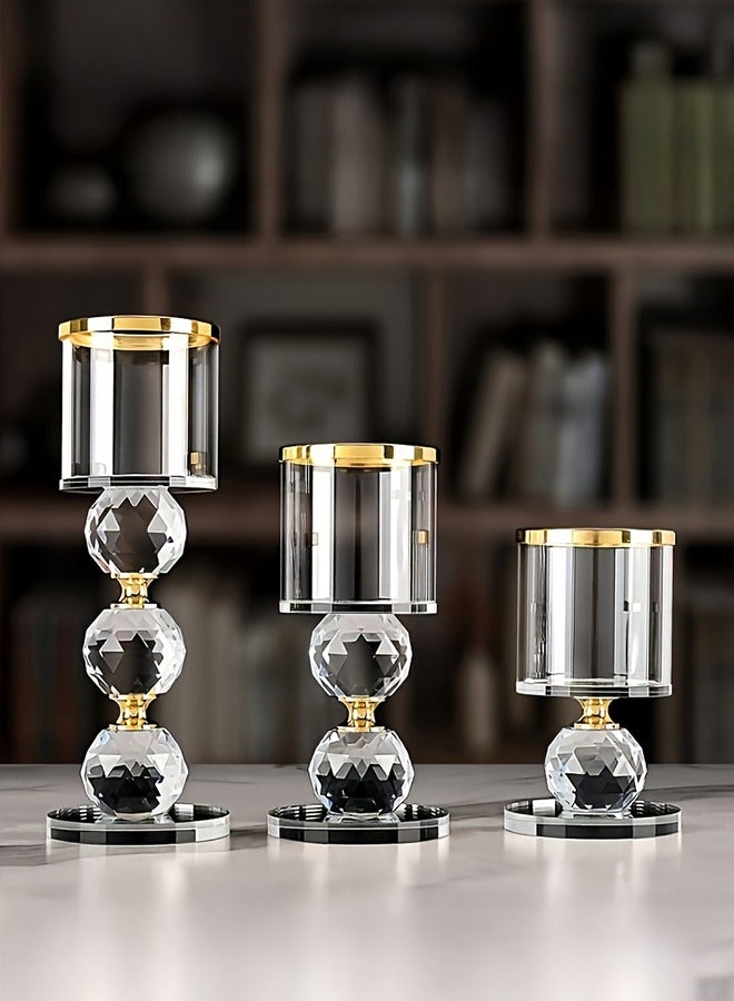XiuWoo Set of 3 Crystal Candle Stick Holders Stand Coffee Table Living and Dinning Room Candlestick, Candlelit Dinner Photo Props, Table Centerpieces for Buring Candles, Party and Home Decoration - Image 1