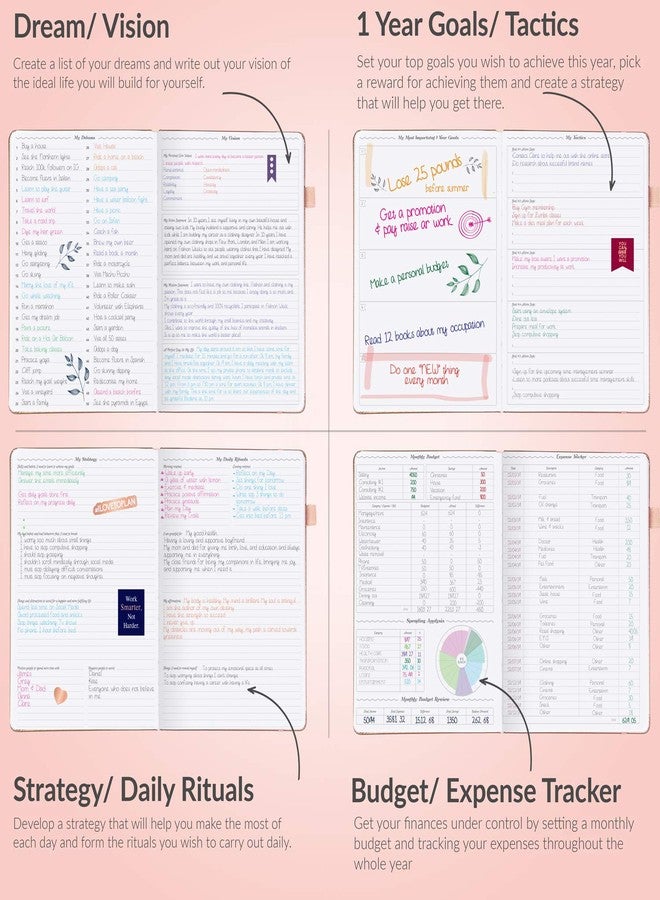 GoGirl Planner PRO - Undated Horizontal Layout Weekly Planner and Organizer + Budgeting and Expense Tracking Pages, Goals Journal & Agenda, 7" x 10" Hardcover, Lasts 1 Year - Rose Gold - Image 5