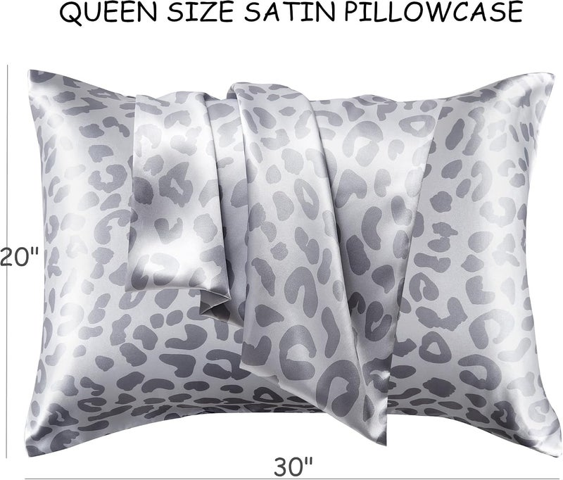 URLINENS أكياس وسائد من الساتان للشعر والبشرة، تشبه أكياس الوسائد الحريرية مقاس كوين عبوة من 2، أكياس وسائد من الساتان مع إغلاق مغلف، هدية للفتيات والنساء (20 × 30 بوصة، فهد، فضي) - Image 3