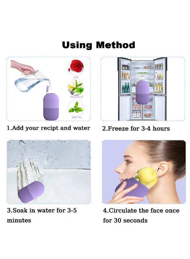 Joyeee Ice Face Roller, Reusable Silicone Mold Face Massage Eye Facial Beauty Skin Care Tools Apply Ice for Shrink Pores Anti Wrinkle Reduce Puffiness Improve Skin Elasticity, Striped, Purple - Image 3