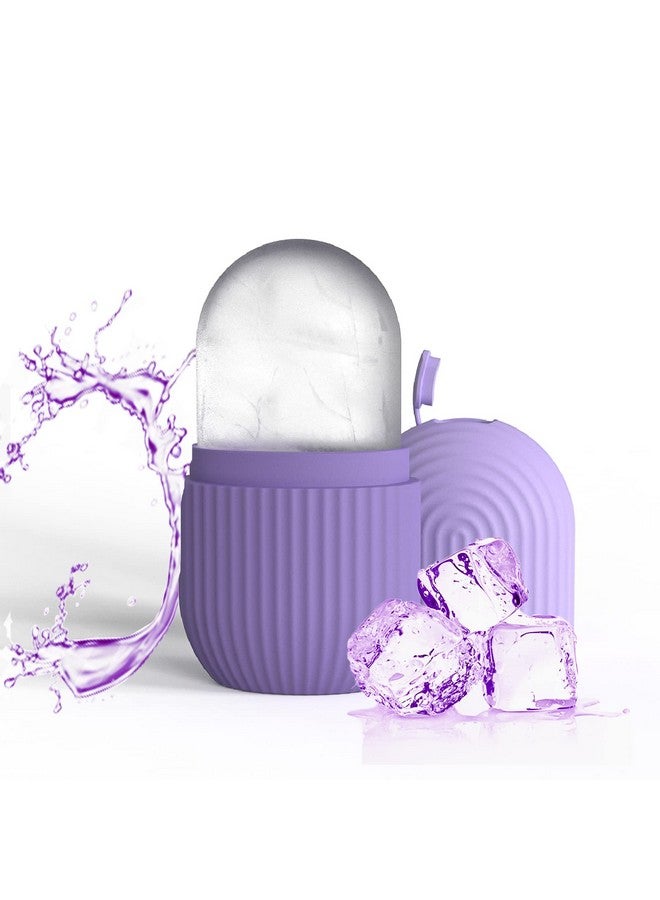 Joyeee Ice Face Roller, Reusable Silicone Mold Face Massage Eye Facial Beauty Skin Care Tools Apply Ice for Shrink Pores Anti Wrinkle Reduce Puffiness Improve Skin Elasticity, Striped, Purple - Image 1