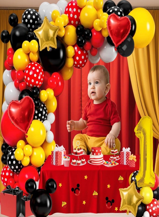 زينة عيد الميلاد الأول للأولاد على شكل فأر، بالونات حمراء وسوداء، خلفية عيد ميلاد سعيد، لافتة، مفرش طاولة، بالون فويل، لوازم حفلات للأولاد والبنات - Image 3