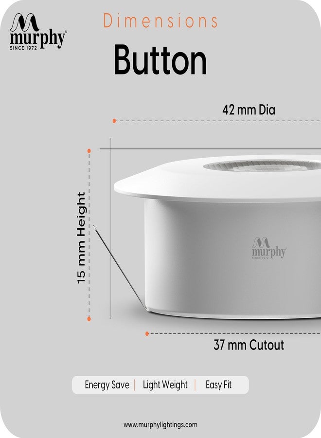 Murphy Plastic 2W LED Button Spot Lights | Pack of 4 | Cool White | Premium Mood Lighting for Home & Office - Image 4