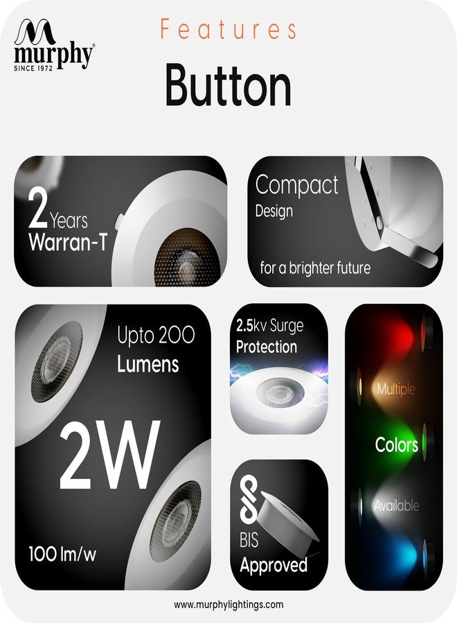 Murphy Plastic 2W LED Button Spot Lights | Pack of 4 | Cool White | Premium Mood Lighting for Home & Office - Image 3